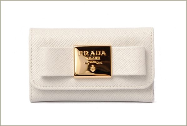 p 18 122 2 Prada Key Case Key Chain 6 Rows Saffiano Fiocco Talco