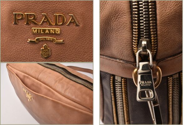 p 18 135 8 Prada 2Way Shoulder Bag Clutch Bag Gradation Brown Beige