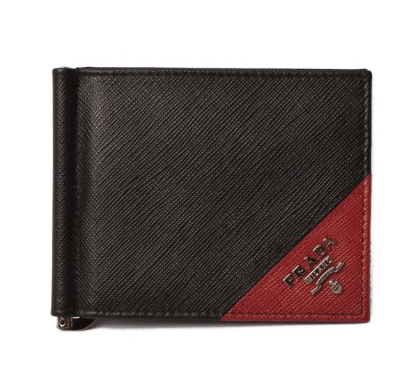 p 18 151 1 Prada Money Clip Folding Wallet Black Red