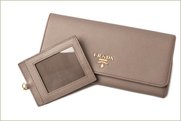 p 18 155 3 Prada Long Wallet Pass Case Saffiano Argilla