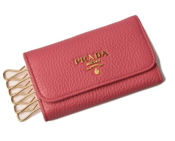 p 18 183 1 Prada Key Case Key Chain 6 Rows Vitello Grain Peonia