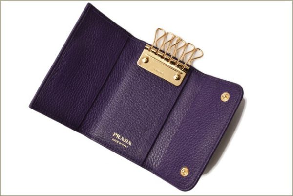 p 18 184 2 Prada Key Case Key Chain 6 Rows Vitello Grain Viola