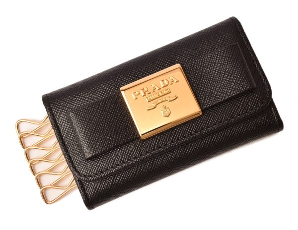 p 18 223 1 Prada Key Case Key Chain 6 Rows Saffiano Fiocco Nero