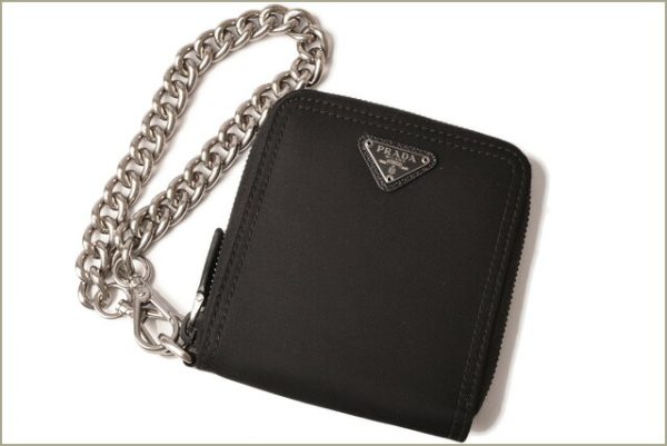 p 18 261 2 Prada Chain Wallet Folding Wallet Tessuto Black