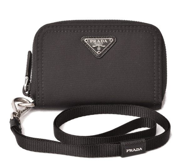 p 18 267 1 Prada Coin Case Mini Pouch Neck Strap Tessuto Nero