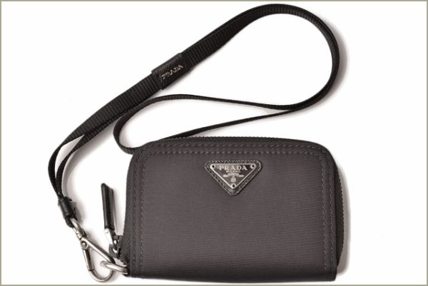 p 18 267 2 Prada Coin Case Mini Pouch Neck Strap Tessuto Nero