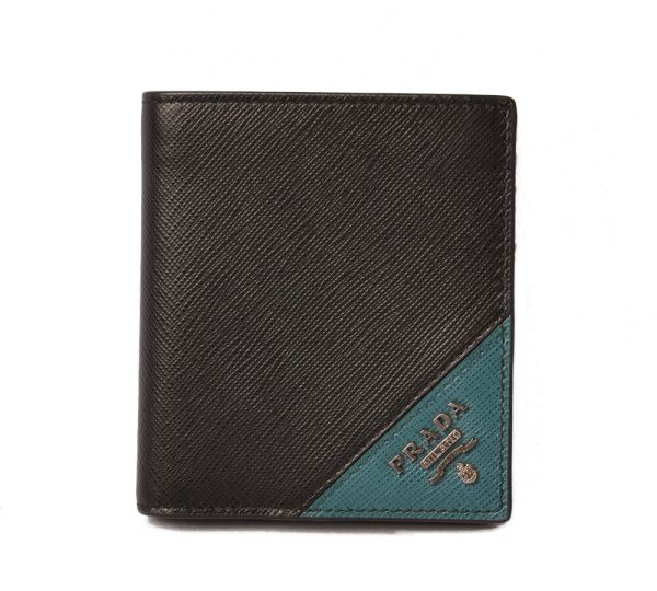 p 18 271 1 Prada Folding Wallet Saffiano Black Sea Blue