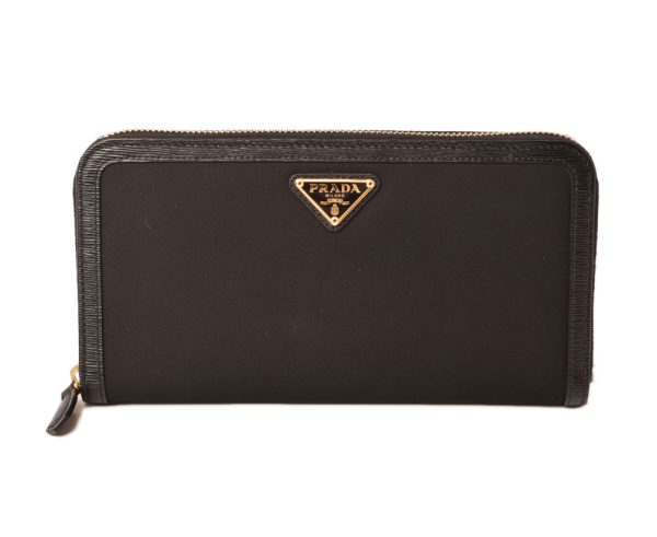 p 19 018 1 Prada Long Wallet Tessuto Vitello Black