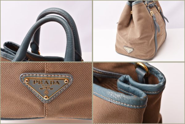 p 19 030 9 Prada 2Way Handbag Jacquard Ribbon Nylon Beige Blue