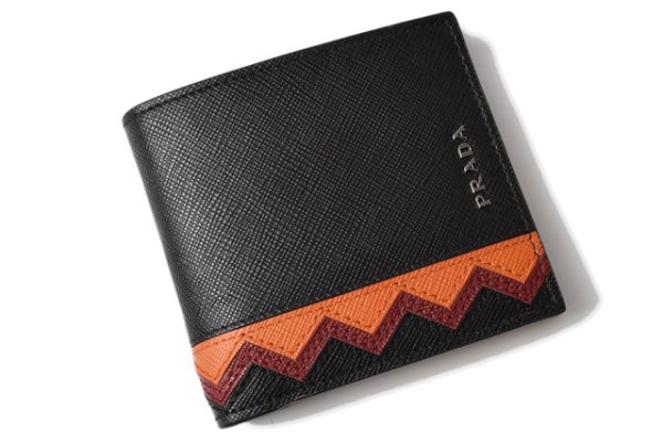 p 19 067 2 Prada Folding Wallet BillfSaffiano Black Papaya