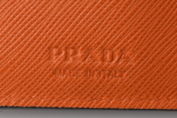 p 19 067 6 Prada Folding Wallet BillfSaffiano Black Papaya