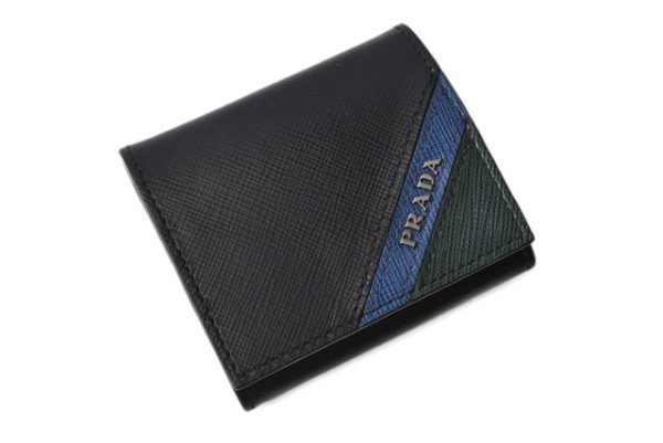 p 19 095 2 PRADA Coin Case Saffiano Stripe Black Blue