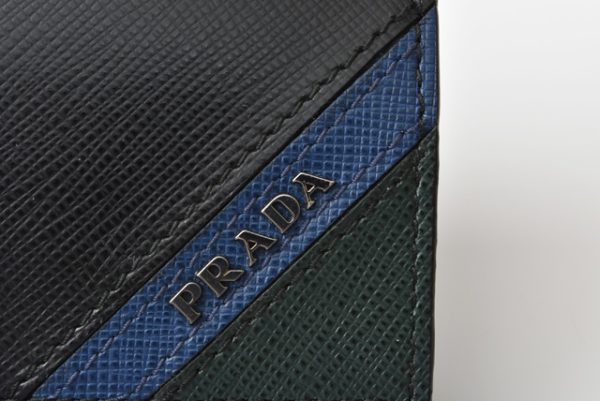 p 19 095 3 PRADA Coin Case Saffiano Stripe Black Blue