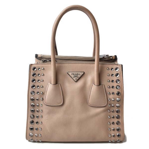 p 201005 33 1 Prada 2Way Handbag Pomice Greige Studs Bijou Leather