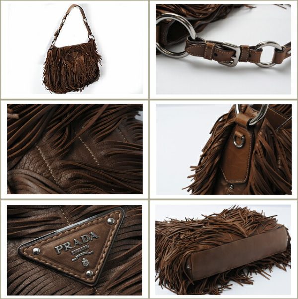 p 459 2 Prada Shoulder Bag Fringe Studded Lambskin Bag Brown