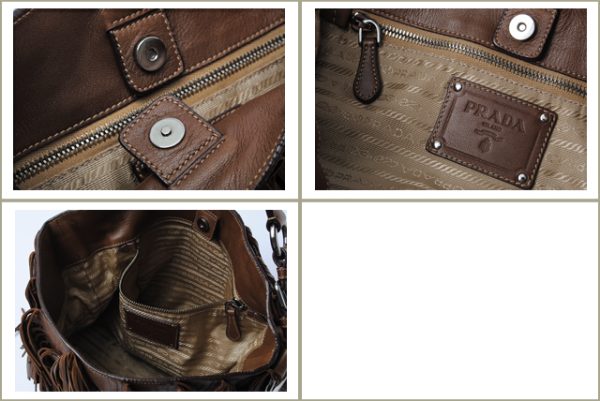 p 459 3 PRADA Shoulder Bag Fringe Studded Lambskin Brown