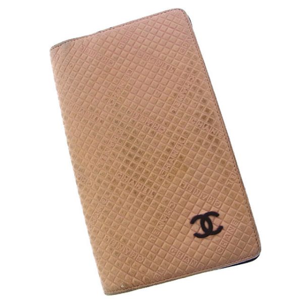 p099 Chanel Long Wallet BifCoco Mark Pink Beige Brown