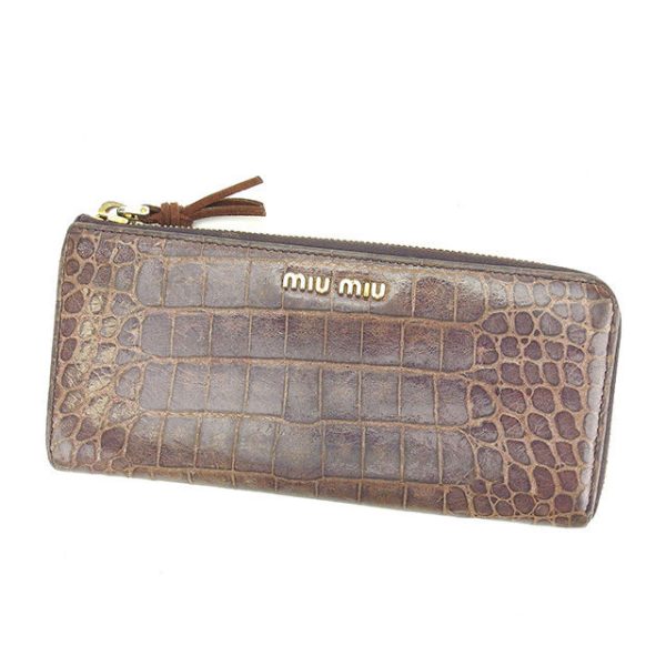 p295 Miu Miu Long Wallet L shaped Crocodile Purple P295