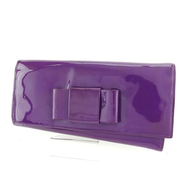 p517 Miu Miu Long Wallet Ribbon Motif Purple Enamel P517S