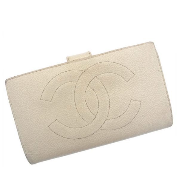 r910 Chanel Long Wallet Coco Mark Off White