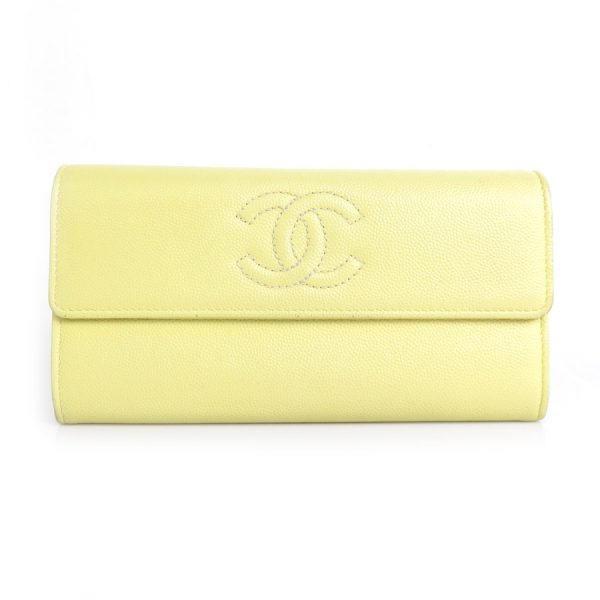 r9578a CHANEL long wallet here mark caviar skin yellow