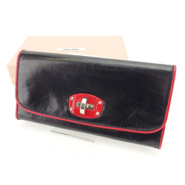 s205 Miu Miu long wallet turn lock black red t16125s