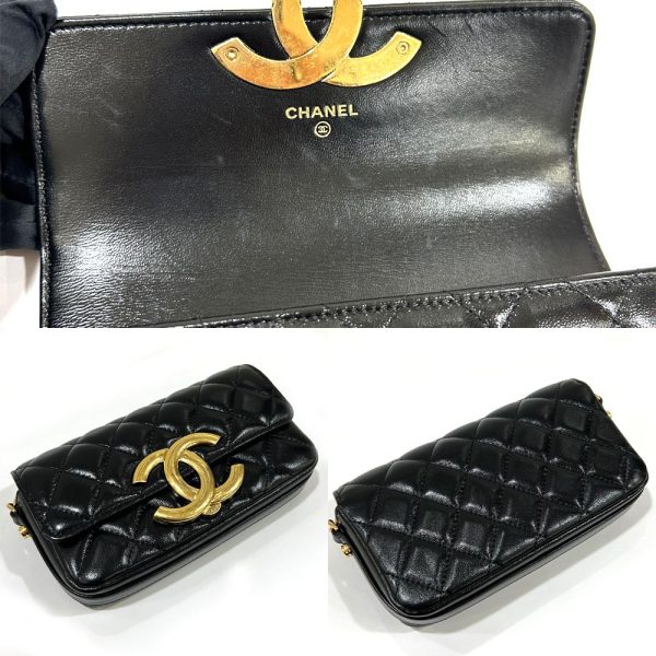 s2311 05 508033sz 08 Chanel Matelasse Mini Chain Shoulder Bag Coco Mark Lambskin Phone Case Black