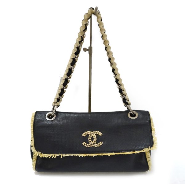 s2403 06 501722ym Chanel One Shoulder Black Straw Flap Bag