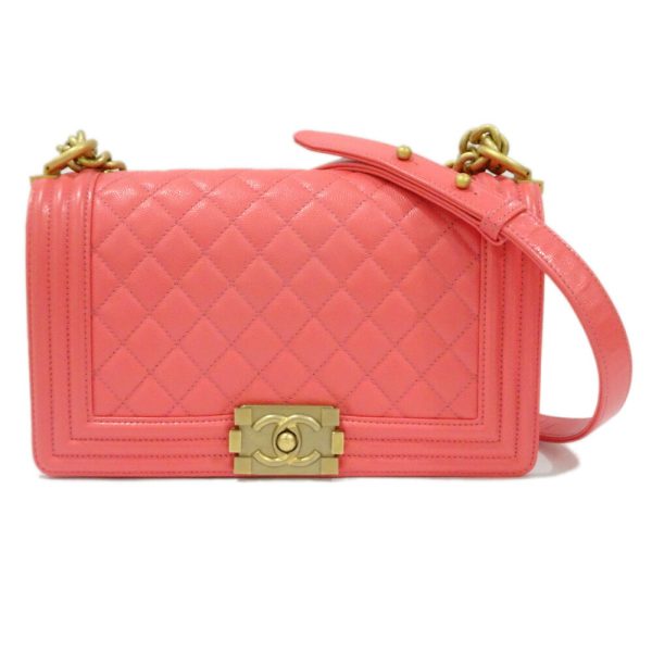 s2404 06 502073ti Chanel Boy Chain Shoulder Bag Grained Calfskin Caviar Skin Pink