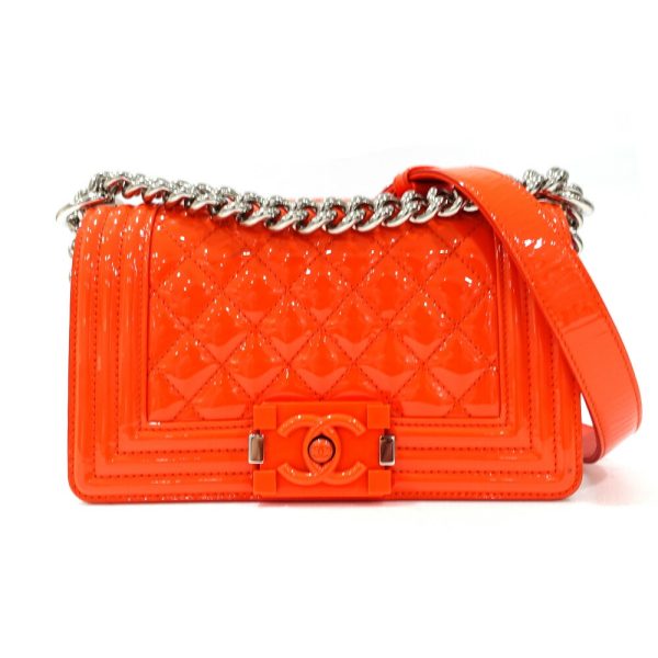 s2404 06 502383tn Chanel Boy Chanel 20 Small Chain Shoulder Bag Matelasse Patent Enamel Orange A67085