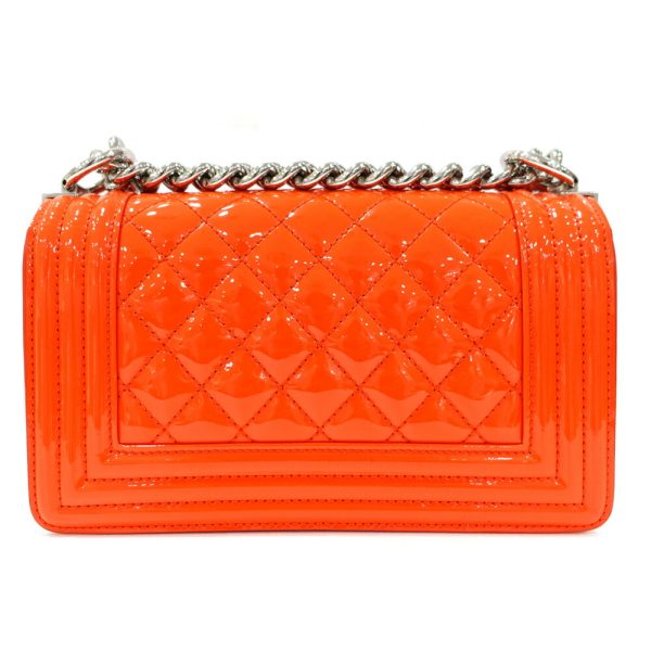 s2404 06 502383tn 01 Chanel Boy Chanel 20 Small Chain Shoulder Bag Matelasse Patent Enamel Orange A67085