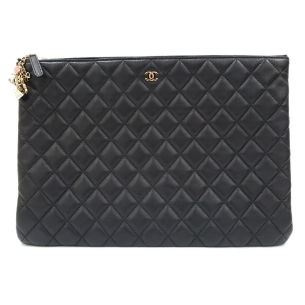 s2405 06 502925ti Chanel Matelasse Cocomark Clutch Lambskin Black