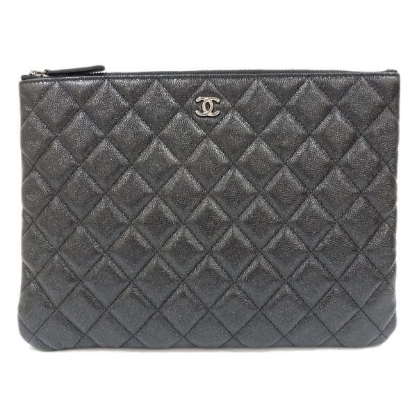 s2407 06 504611ti Chanel Matelasse Cocomark Clutch Calf Caviar Skin Black