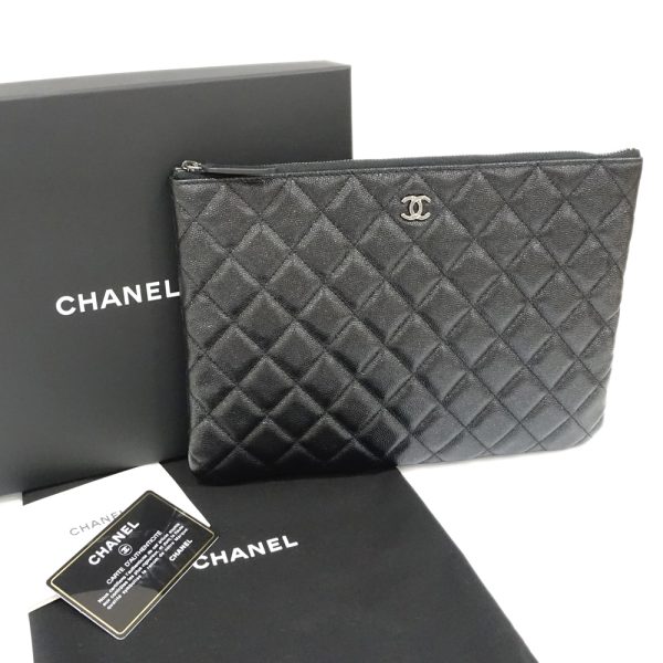 s2407 06 504611ti 08 Chanel Matelasse Cocomark Clutch Calf Caviar Skin Black