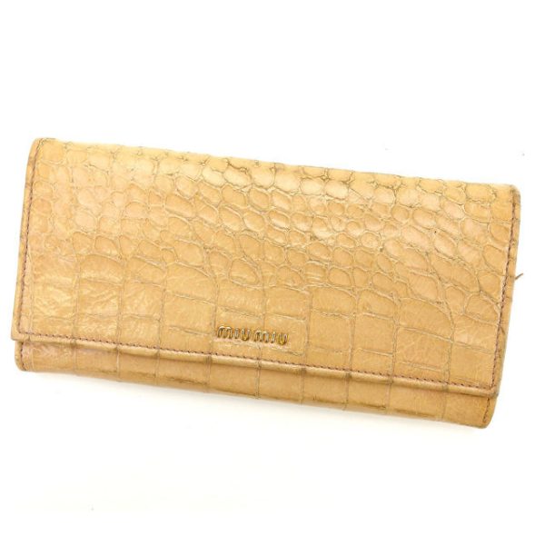 s262 Miu Miu long wallet crocodile pink beige