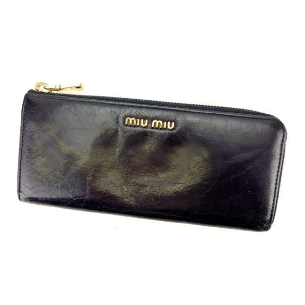 s272 Miu Miu Long Wallet L shaped Black Wallet T11430