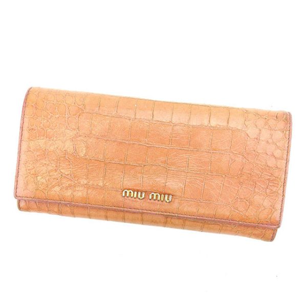 s435 Miu Miu Long Wallet Crocodile Pink T14684