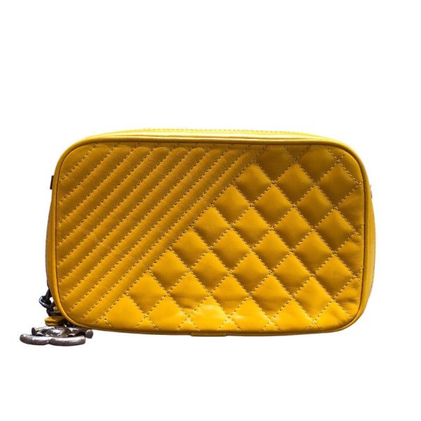 s 10002633 CHANEL Camera Chain Yellow Calfskin Shoulder Bag