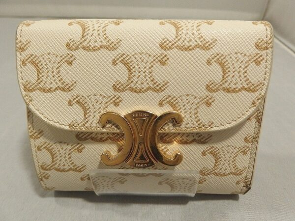 sad205627021 1 Celine Small Wallet Triomphe White Tan