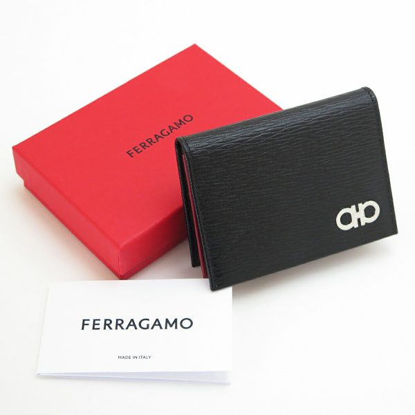 sf66a062 bk Ferragamo Card Case Double Gancini Bicolor Black