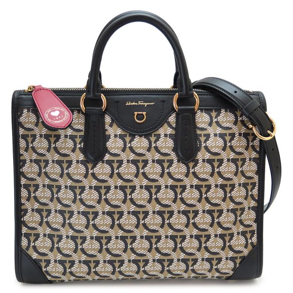 sftotebag Ferragamo Tote Bag Gancini Monogram Beige Black