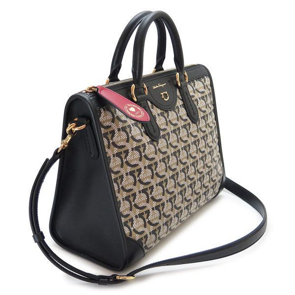 sftotebag 1 Ferragamo Tote Bag Gancini Monogram Beige Black