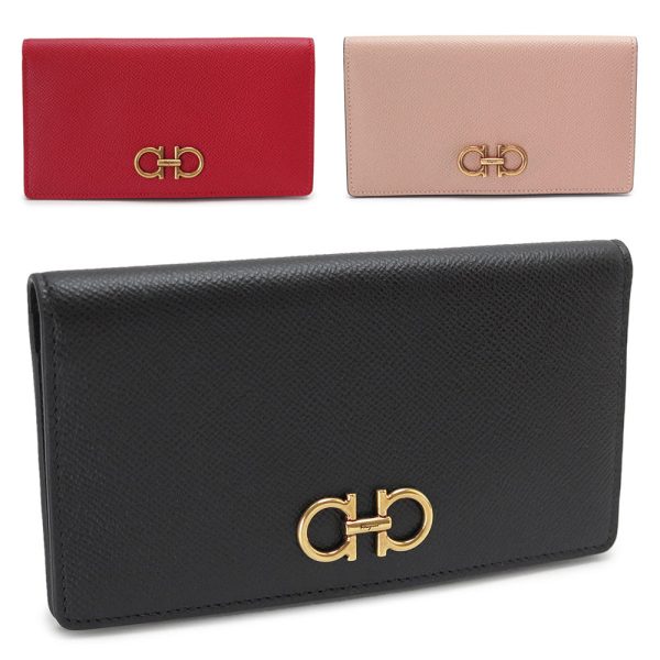 sfwomenlongwallet Ferragamo Gancini Continental Wallet Leather