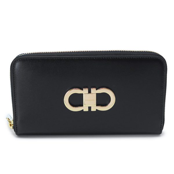 sfzipwallet 1 Ferragamo Gancini Long Wallet Black