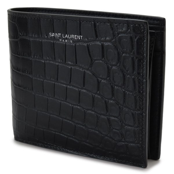 slmenswallet Saint Laurent Bi FWallet Crocodile Black