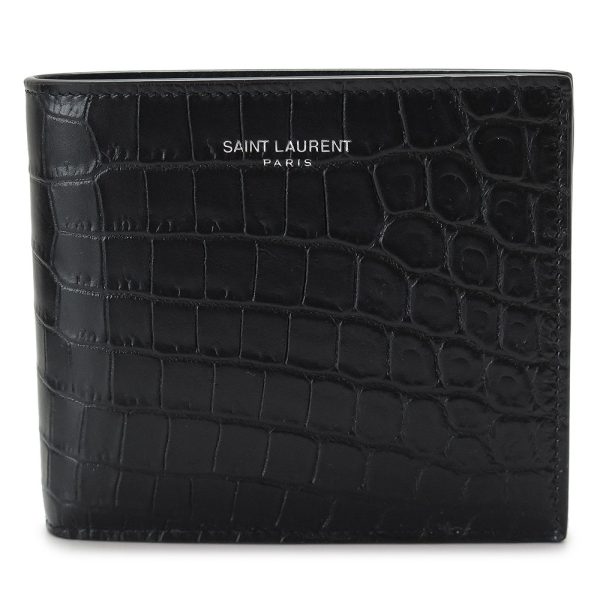 slmenswallet 1 Saint Laurent Bi FWallet Crocodile Black