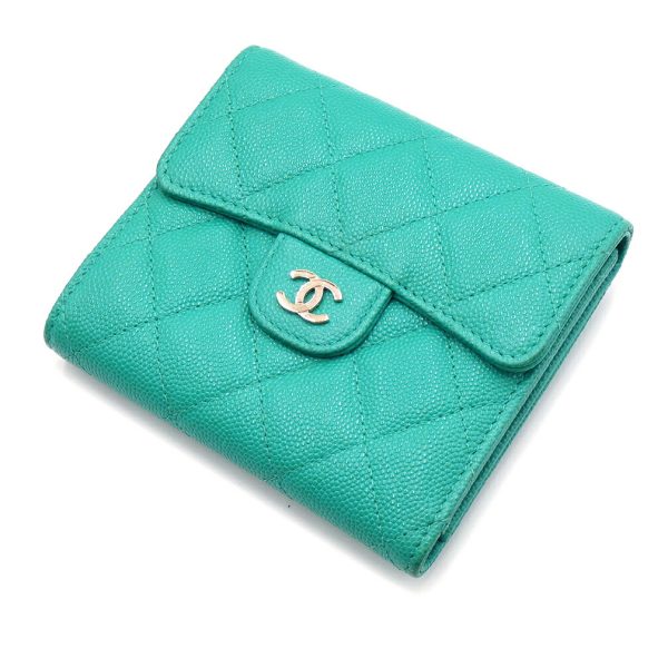 t yjc06298 1 CHANEL Caviar Skin Matelasse Small Flap Wallet Green