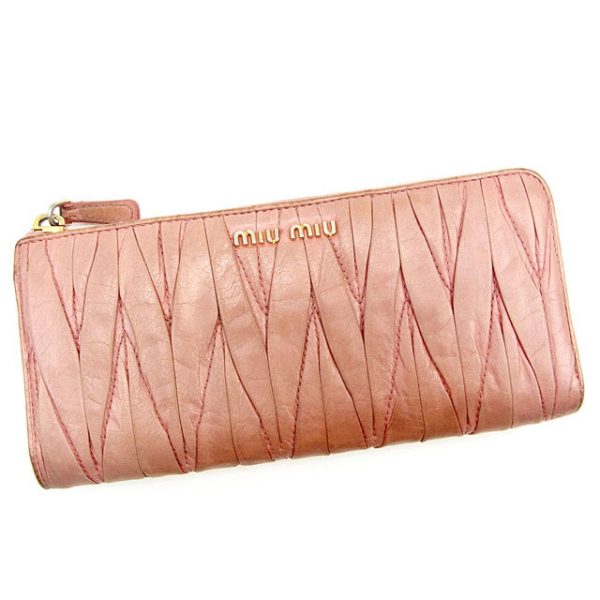 t033 Miu Miu Long Wallet L shaped Matelasse Pink T033