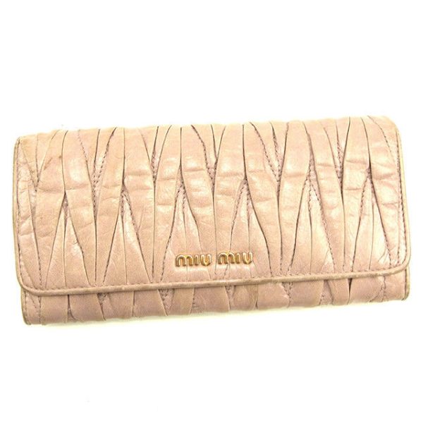 t112 Miu Miu Long Wallet Matelasse Pink Beige T112