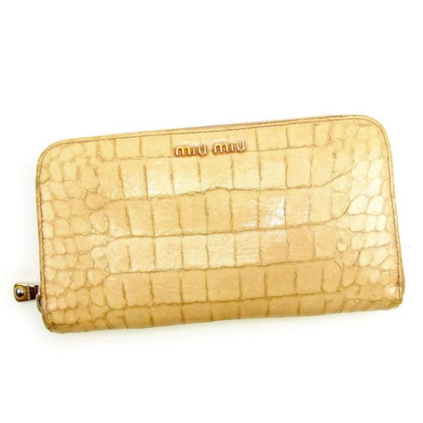 t1247 Miu Miu Long Wallet Crocodile Beige Pink T1247